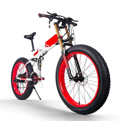 26 Inch Folding Fat Tire Mountain Ebike Huge Tires Full Suspension 350w 48v