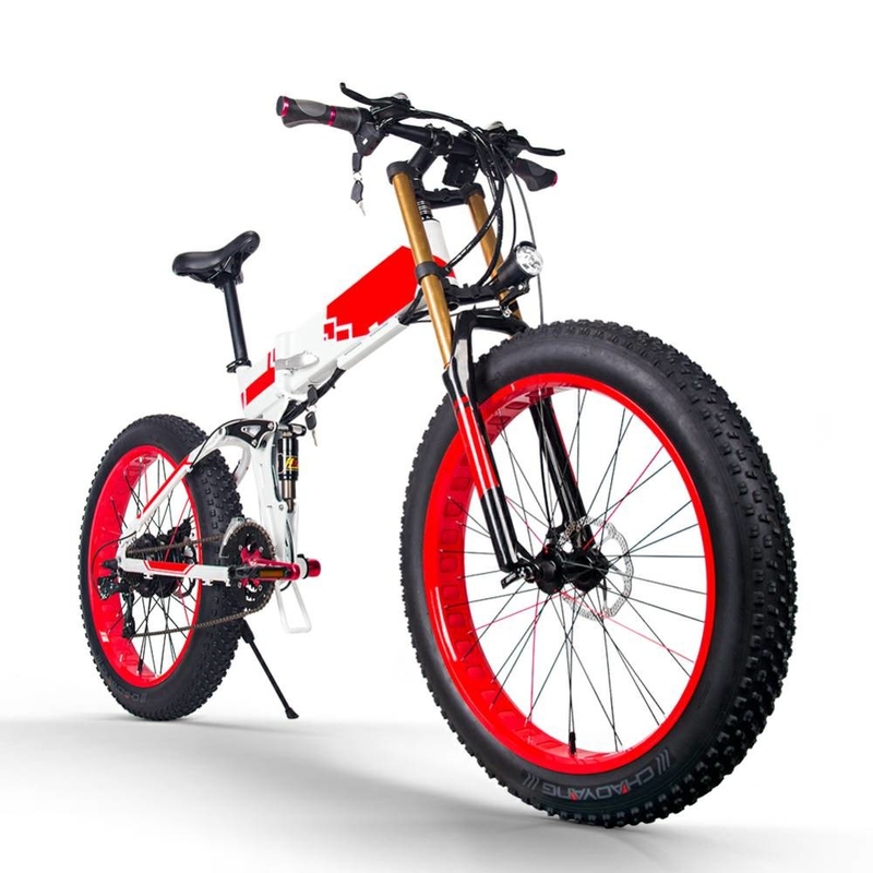 26 Inch Folding Fat Tire Mountain Ebike Huge Tires Full Suspension 350w 48v